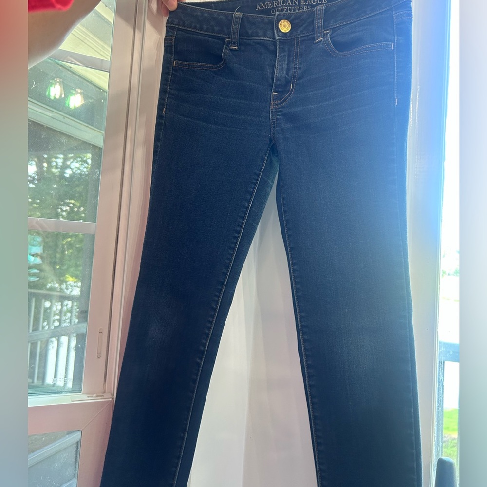 American Eagle Jeans, Size 2 Long, dark wash, lightly warn